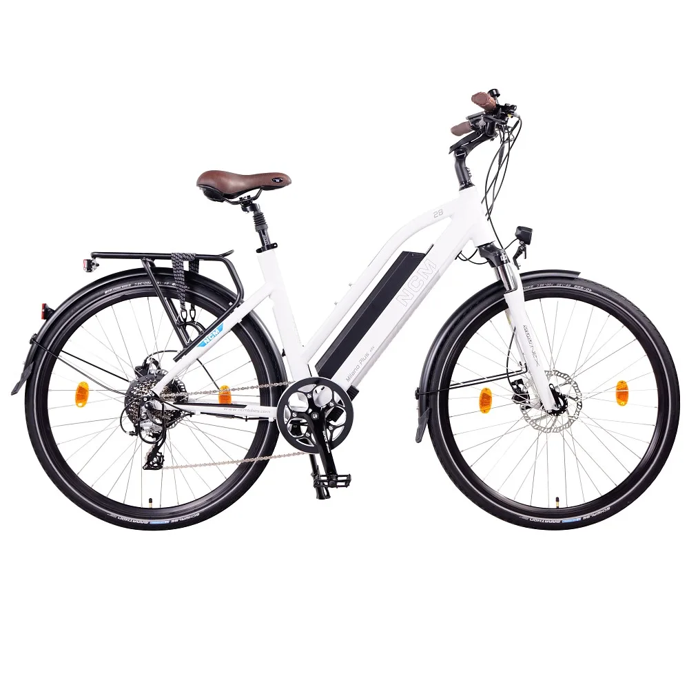 NCM Milano Plus 28-Zoll Trekking E-Bike in Weiß – leistungsstarkes E-Bike für Pendler, Stadtfahrten und Touren