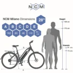 Größenberatung zum NCM Milano 28 Zoll E-Bike anhand der detaillierten Rahmenmaße