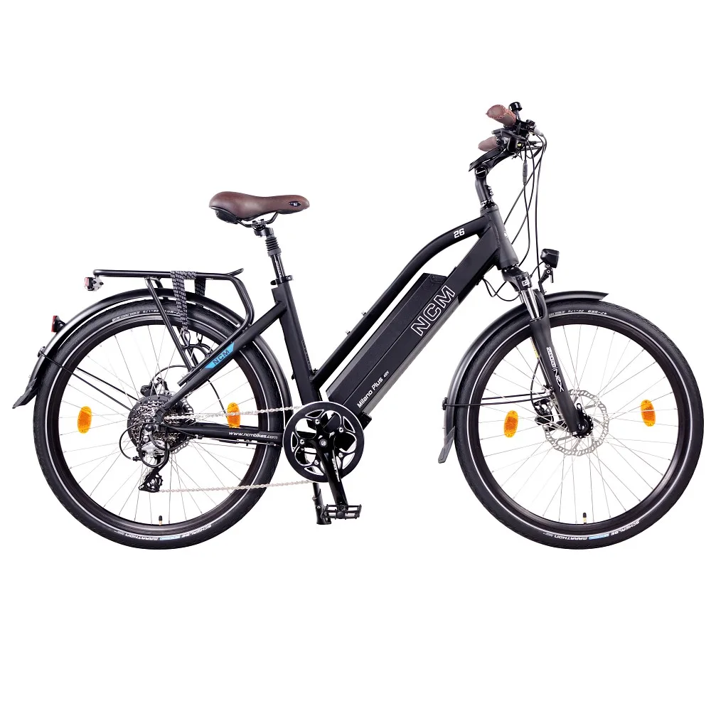 NCM Milano Plus E-Trekkingbike Schwarz 26-Zoll– robustes Elektro-Trekkingrad für lange Strecken und Alltagstouren