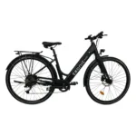 E-Bikes kaufen – Das schwarze Eonic One Comfort Limited E-Bike als Tiefeinsteiger mit ergonomischem Sattel, Kettenschutz, stabilem Gepäckträger und Continental-Bereifung vor weißem Hintergrund.