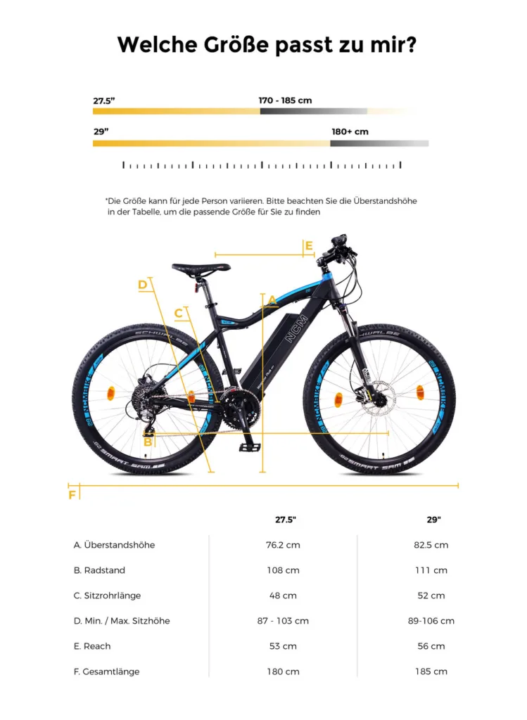 NCM Moscow Plus E-Bike mit Abmessungen für die richtige Größe
