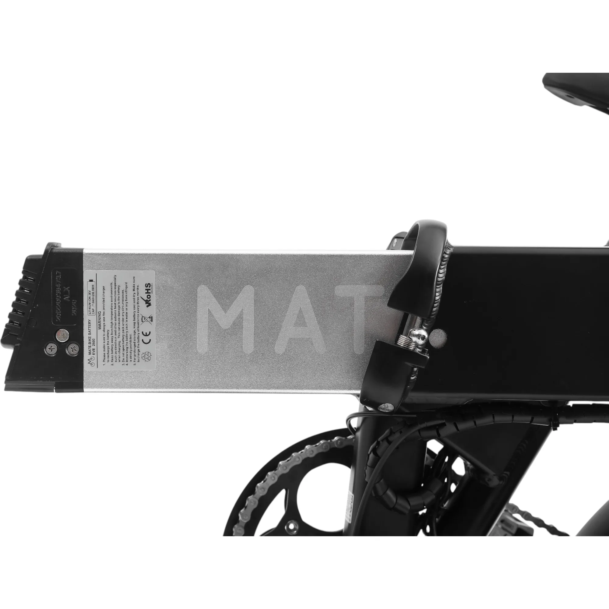 Detailaufnahme des Akkus am MATE GO Faltrad