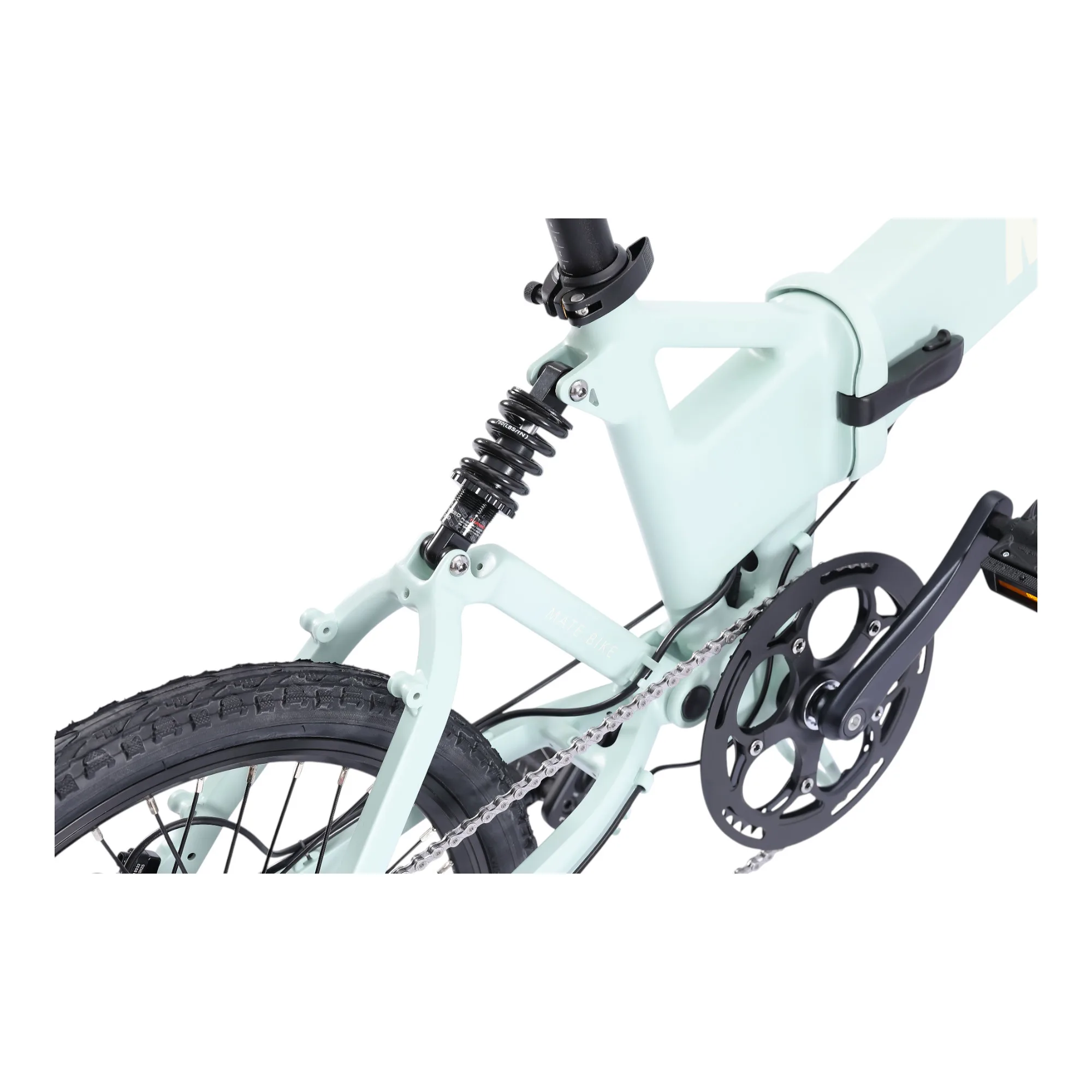 Stoßdämpfer am Mate Icon E-Bike – Seitenansicht