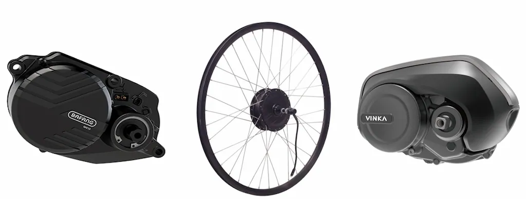 Zwei E-Bike-Motoren der Marken Bafang und Vinka im Reparatur- und Prüfservice der B.W. Vertrieb GmbH